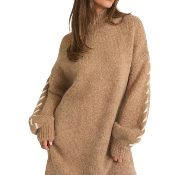 LE LIS Women's XSmall Mock Neck Long Sleeve Stitch Detail Sweater Dress - Picture 7 of 7